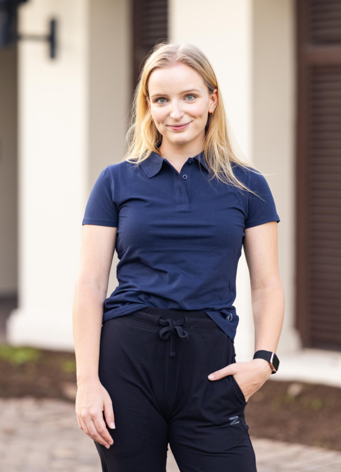 Blue polo shirt womens clearance